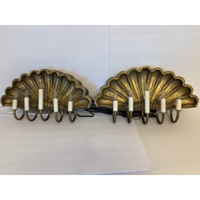 1960s Vintage Large Swedish Style Shell-Form Wall Sconces-a Pair For Sale - Image 5 of 7