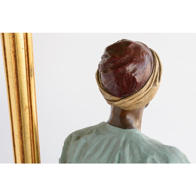 Early 20th Century Figure Lamp With Art Glass Shade For Sale - Image 10 of 12
