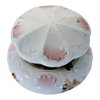 Antique Victoria Austria Vanity Powder Trinket Box Cherubs Hinged 4.25" Vintag For Sale