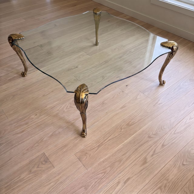 Vintage Hollywood Regency Cast Bronze & Shaped Glass Coffee Table in the Manner of p.e. Guerin For Sale In Los Angeles - Image 6 of 7