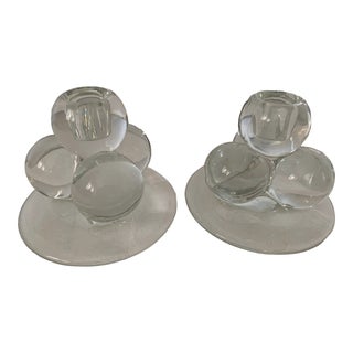 Mid 20th Century Crystal Glass Round Candleholders Set of 2 For Sale