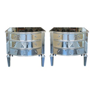 Pair of Art Deco Nancy Corzine Signed Mirrored Nightstands For Sale