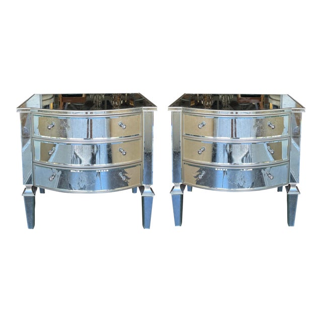 Pair of Art Deco Nancy Corzine Signed Mirrored Nightstands For Sale