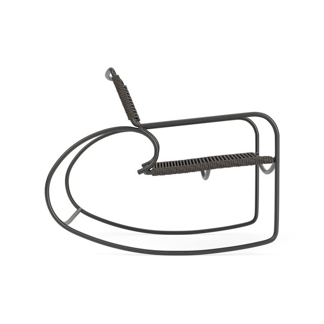 Contemporary Brown Jordan Walter Lamb Rocking Chair, Textured Pewter frame with Coal fabric For Sale - Image 3 of 12