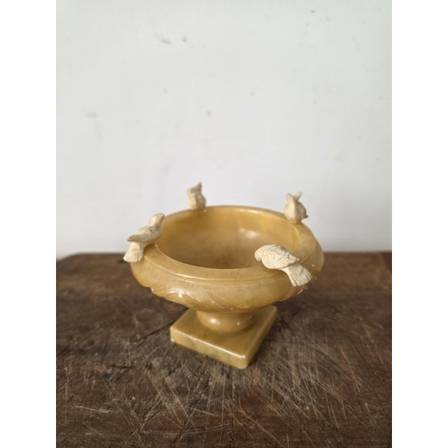 Vintage Italian Alabaster Bird Bowl, Hand Carved Alabaster Compote, Mid Century Italian Stone Dish, Hollywood Regency Decor For Sale - Image 6 of 11
