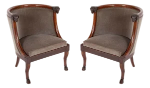 Early 19th Century Pair of French Mahogany Armchairs With Rams Heads Attributed to Jacob Desmalter