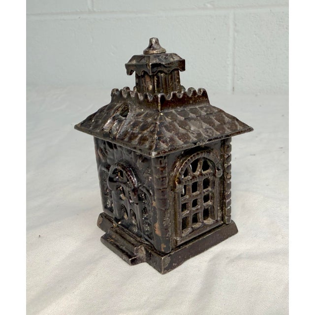 Metal Miniature Rare Antique Kenton Toys Cast Iron Building Still Coin Dime State Bank For Sale - Image 7 of 9