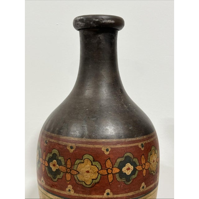 Large Spanish Hand-Painted Vintage Terracotta Vase For Sale - Image 4 of 10