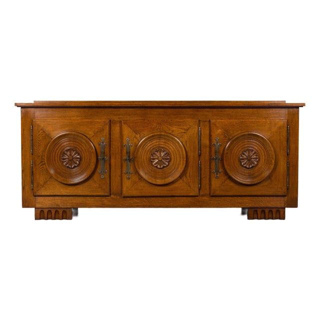 1940s French Art Deco Brutalist Oak Sideboard in the Style of Charles Dudouyt For Sale