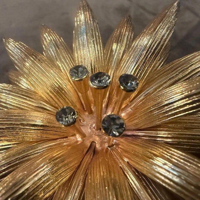 Metal 2000s High Quality Costume Jewelry Gilt Metal Italian Flower Brooch For Sale - Image 7 of 14