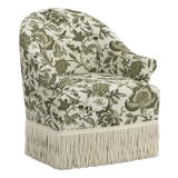Cecile Ivory Fringe Swivel Chair in Prairie Floral Light Green For Sale