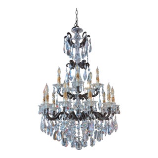 Antique Rococo Revival Chandelier, Metal & Crystal, France For Sale