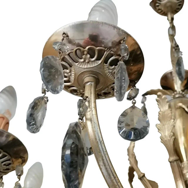 Mid-Century Modern Eight-Light Chandelier with Smoked Crystal Drop Pendants, 1950s For Sale - Image 3 of 6