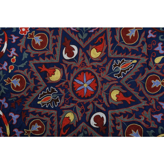 Silk Suzani Wall Decor - Blue Uzbek Embroidery Bedspread For Sale - Image 6 of 11