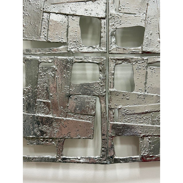 Late 20th Century Abstract Vintage Brutalist Cast Metal Wall Sculptures, Pair For Sale - Image 5 of 10