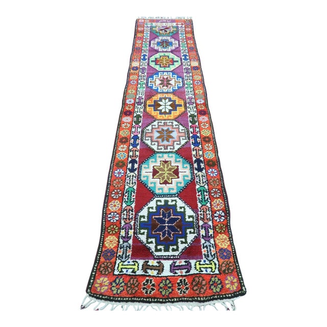 1960s Vintage Turkish Handknotted Runner Rug - 31"x128" For Sale