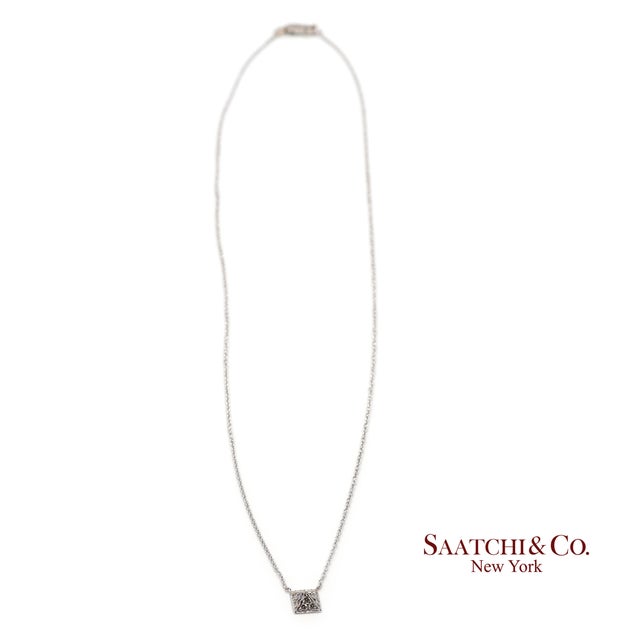 Contemporary 18k(750) White Gold Natural Diamond Square Shape Pendant Necklace With Chain For Sale - Image 3 of 12