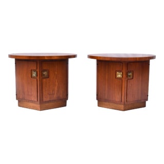 1960s Mid-Century Modern Hexagonal Walnut End Tables by Lane Furniture For Sale
