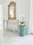 Vintage Turquoise Glazed Ceramic Quilted Lattice Garden Stool & Accent Table For Sale - Image 12 of 12