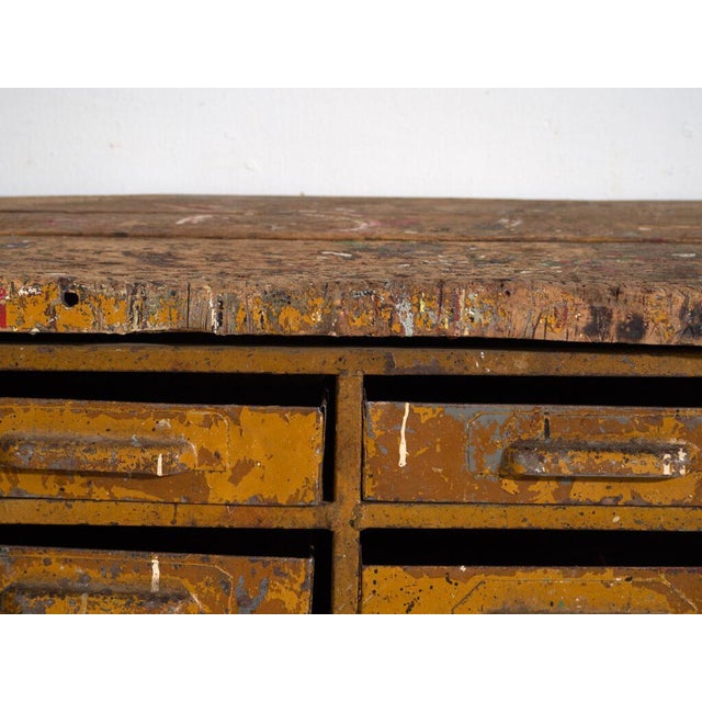 Industrial Chest of Drawers in Pine and Iron, Central Europe, 1950 For Sale - Image 9 of 13