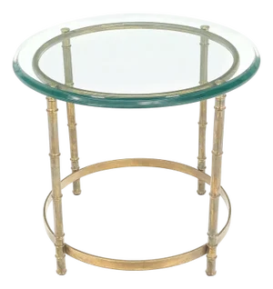 Occasional 3/4" Thick Round Glass Top Brass Faux Bamboo Base Side End Lamp Table