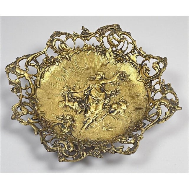 Antique Gilt Bronze Art Nouveau Footed Centerpiece & Hanging Trays Set-Victorian For Sale - Image 4 of 6