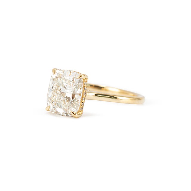 14k Yellow Gold 2.86ct Cushion Cut Lab Grown Diamond Hidden Halo Engagement Ring, Size 7.75 For Sale - Image 4 of 10