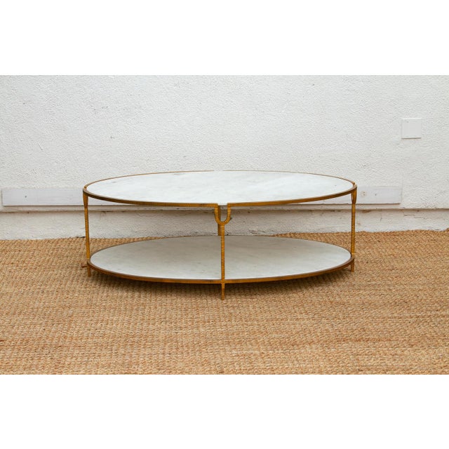 Stone Juliet Gilded Two-Tier Oval Marble Coffee Table For Sale - Image 7 of 12