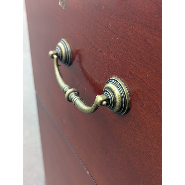 Wood Vintage 4 Drawer Vertical Locking Filing Cabinet W/ Key For Sale - Image 7 of 8