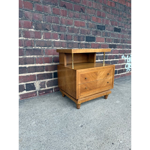A Detailed Nightstand by American of Martinsville, Featuring Brass Knobs, Two Drawers and Multi Tiered For Sale In Cleveland - Image 6 of 8
