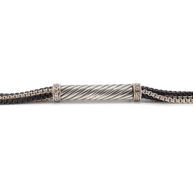 Modern Unisex David Yurman 900 Silver 32” Opera Diamond Multistrand Box Chain Necklace For Sale - Image 3 of 8