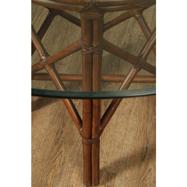 Hollywood Regency Round Glass Top Rattan Dining Table For Sale - Image 12 of 17