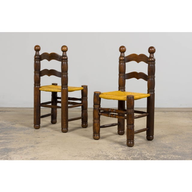 Set of Six French Modernist Dining Chairs, Oak & Rush, 1960 For Sale In New York - Image 6 of 18