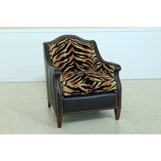 Tiger Print Upholstery & Leather Chair W. Tack Head Trim Chairish