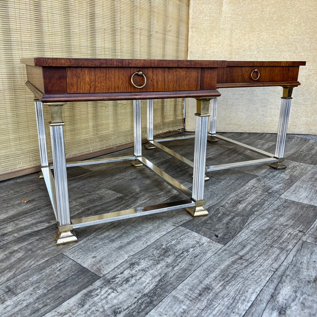 A Pair of Neoclassical Revival Burl Wood Side Tables by Lane Furniture Circa 1970s. For Sale - Image 18 of 18