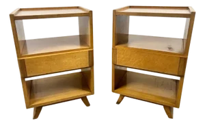 Mid-Century Modern R-Way Birdseye Maple Nightstand or End Table , a Pair