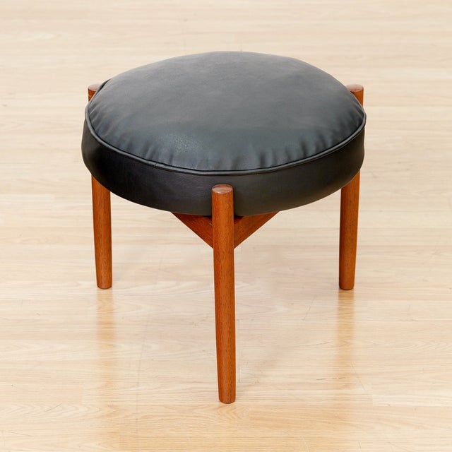 Danish Modern Teak Round Vanity Stool For Sale - Image 4 of 5
