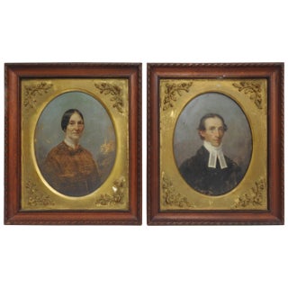 Early 20th Century Lady and Gentleman Oil on Board Set of Two Framed Paintings For Sale