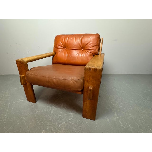 Mid-Century Brutalist Bonanza Armchair in Cognac Leather with Wooden Frame by Esko Pajamies, Finland, 1960s For Sale - Image 4 of 8