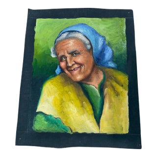 Oil Painting 1950s Loose Colorful Old Lady From Italy For Sale
