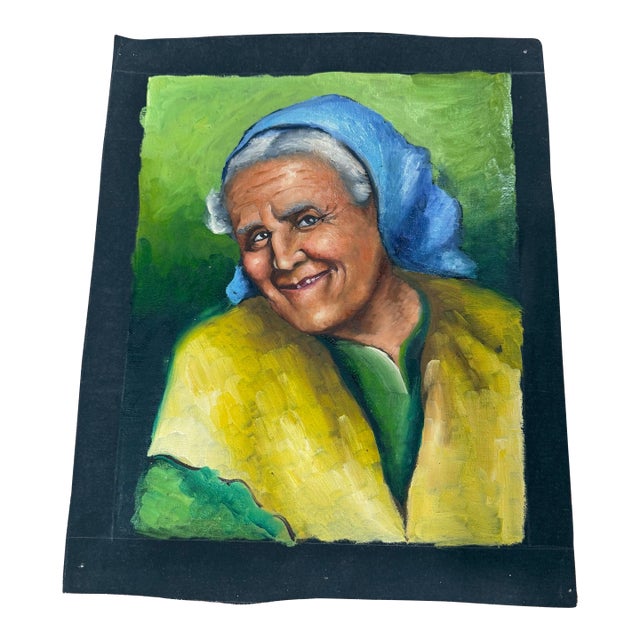 Oil Painting 1950s Loose Colorful Old Lady From Italy For Sale