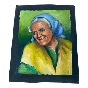 Oil Painting 1950s Loose Colorful Old Lady From Italy