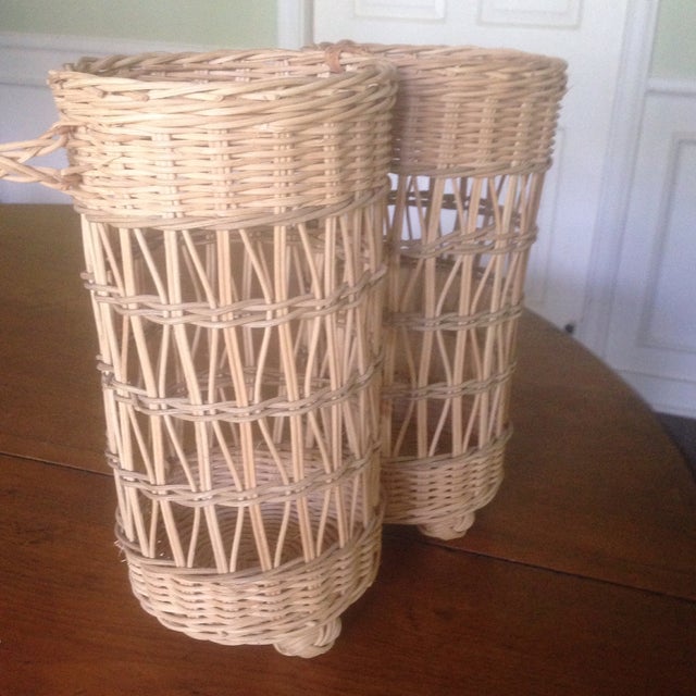 Vintage Wicker Double Wine Baskets a Pair Chairish