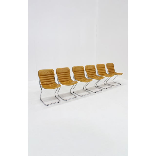 Metal Vintage Chrome and Leather Dining Room Chairs, 1970s, Set of 6 For Sale - Image 7 of 9
