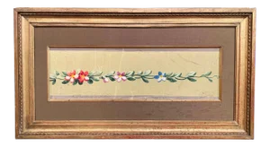 19th Century French Aubusson Floral Tapestry Gouache on Paper in Gilt Frame