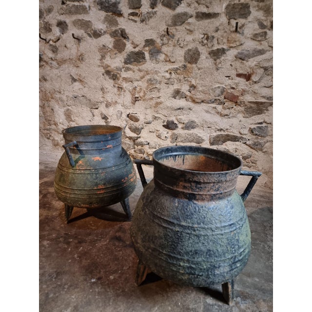 Green Antique Cast Iron Cauldron Planters, France, 1880-1900, Set of 2 For Sale - Image 8 of 14