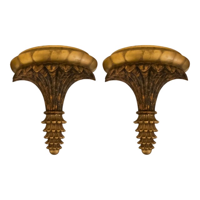 20th-C. Regency Style Gilt and Faux Tortoise Wall Brackets / Shelves - Pair For Sale