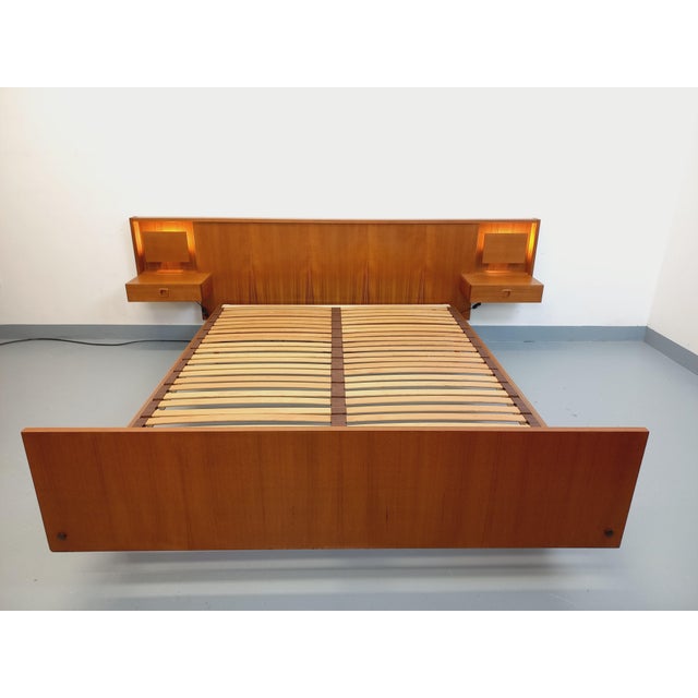Vintage Scandinavian Style Double Bed in Teak with Integrated Illuminated Bedside Tables and Slatted Base, 1960s For Sale - Image 3 of 18