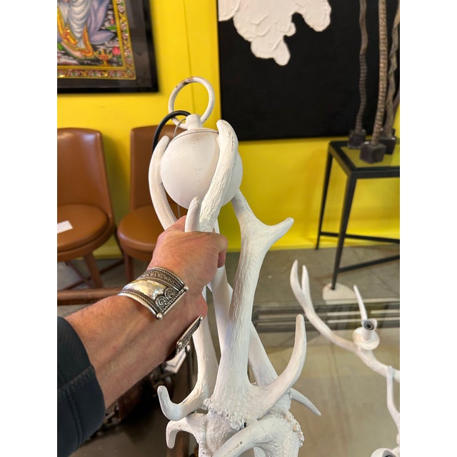 1940s Large White Painted Faux Buckhorn Chandelier For Sale - Image 5 of 9