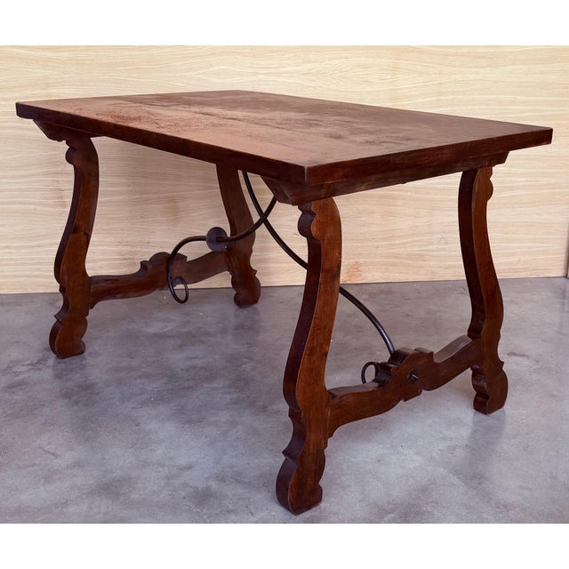 Early 20th Century 20th Dining or Console Table of Walnut with Lyre Legs and Heavy Top, Spain For Sale - Image 5 of 18